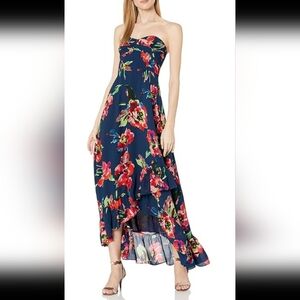 NWT - Shoshanna Midnight Navy And Red Floral Strapless High-Low Dress